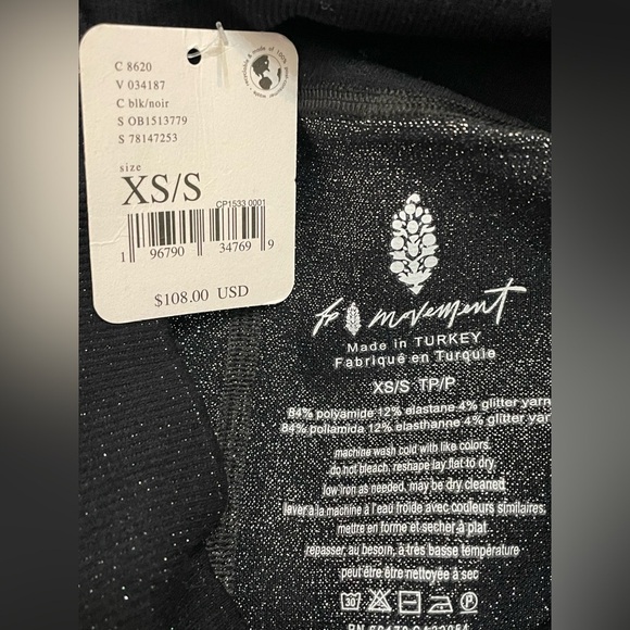 Free People FP Movement Black Lurex Leggings Sparkle Full Length XS/Small NWT - Picture 7 of 8